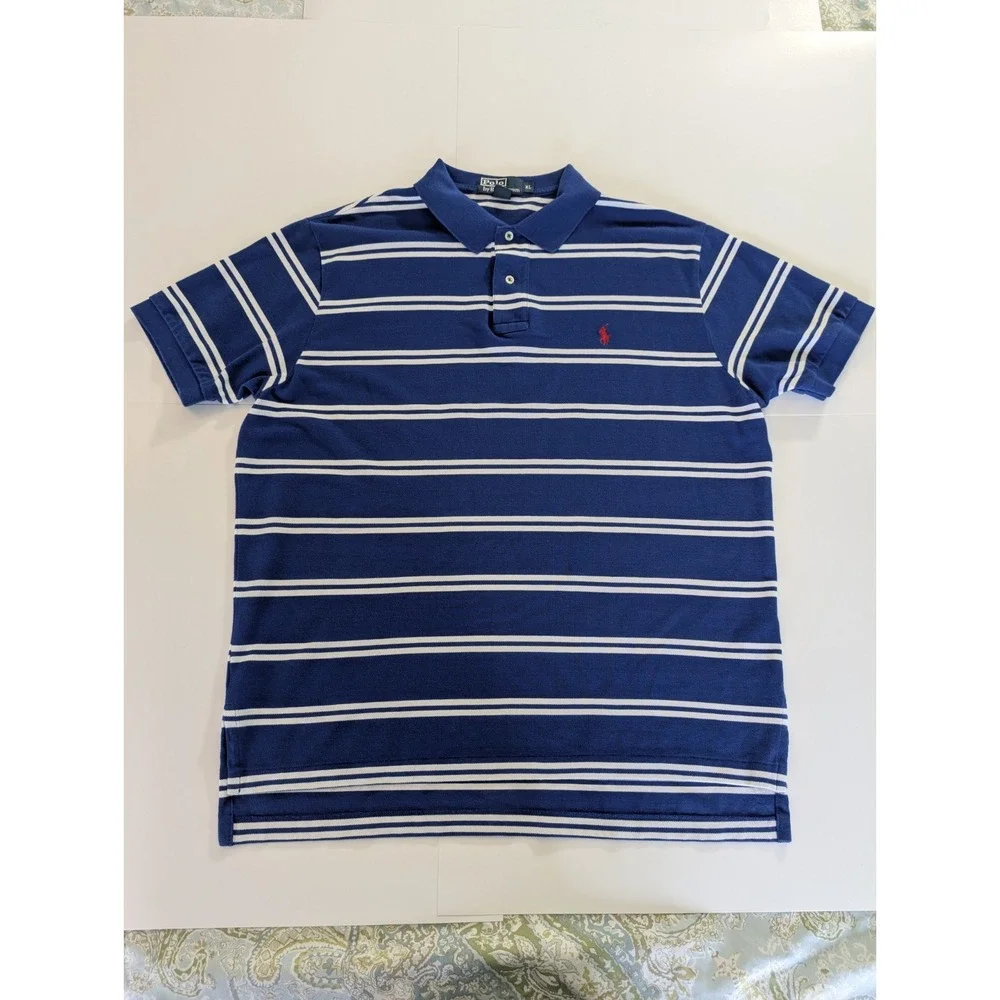 Polo Ralph Lauren Men's XL Polo Shirt Blue White‎ Striped Classic Fit Short...